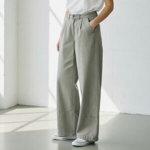 Free People Wide Leg Trousers Pants Womens 4 Olive Taupe Pleated Low Rise